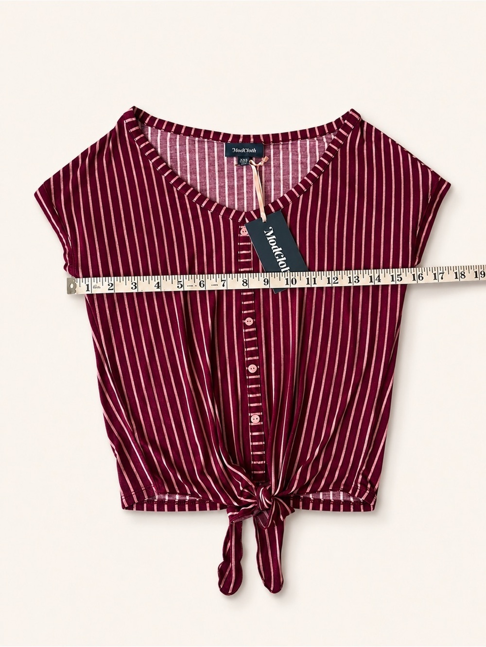 NWT ModCloth Timely Arrival Tie Waist Top -
Red and Pink Stripes - Picture 4 of 10
